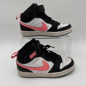 Nike Court Borough Mid 2 Girls Size 4Y Black‎ White Pink (CD7782-005)